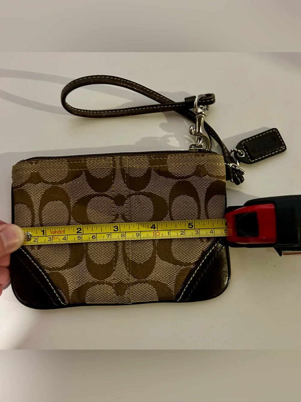 Coach Signature Logo Small Brown Zip Wristlet